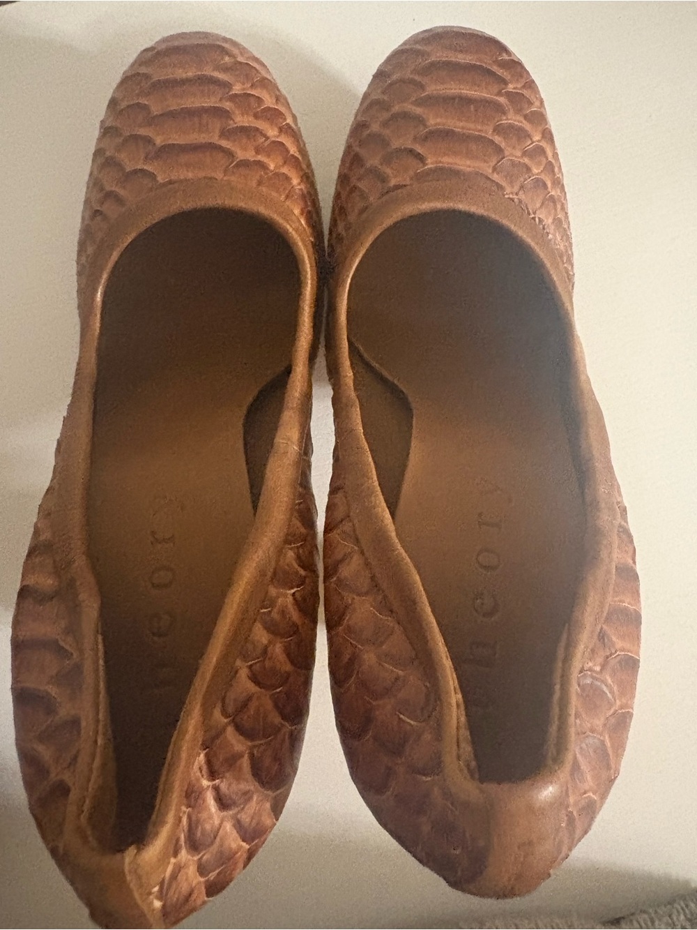 Theory Brown Textured Leather Slip-On Flats